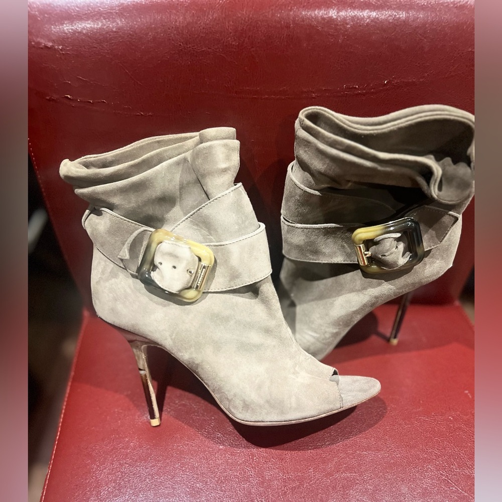 Burberry Taupe Suede Stiletto Heels